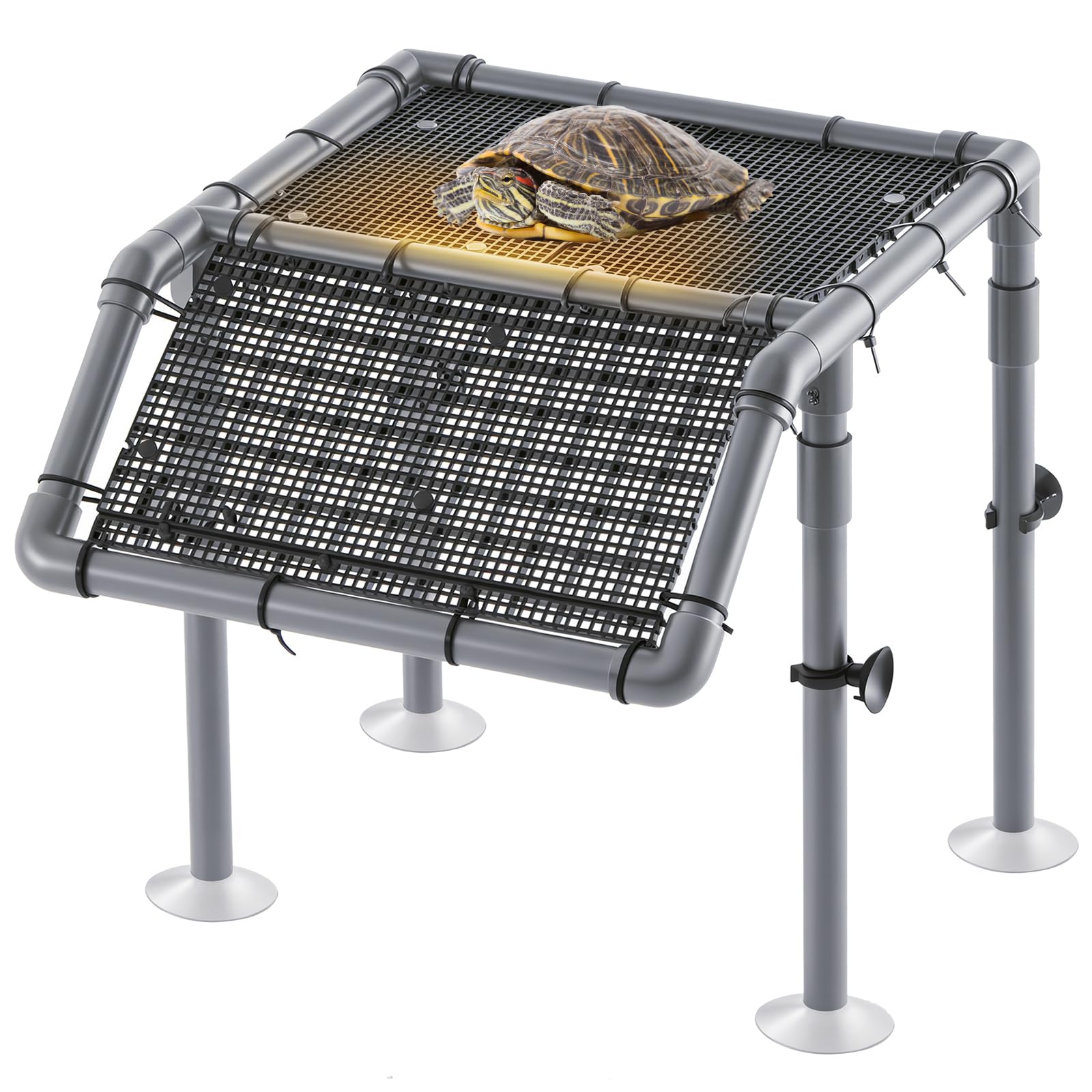 Geelin Extra Large Standing Turtle Basking Platform, 13 Inch Wider Resting Area, DIY Basking Area for Aquarium Tank, Turtle Tank Accessories, PVC Pipes and Eggcrate Suction Cups