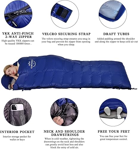 Miniatura 3 de OMVMO Saco de dormir de 0 a 20 grados F para adultos, saco de dormir de fibra de plumón de 4 estaciones para mochileros, campamento, relleno de