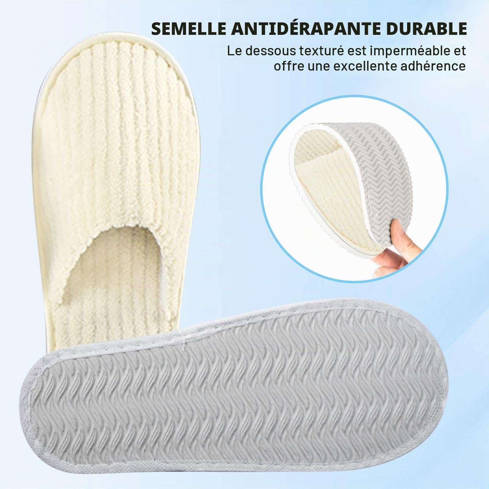 PORFOYO 10 Paires de Pantoufles, Chaussons Invités pour Hommes et Femmes, Pantoufle Hôtel, Pantoufles d'invités, Chausson Invites Portables, Slippers pour Maisons, Spas, Mariages, Voyages, 28 x11cm