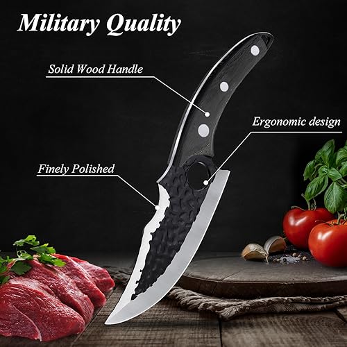 Miniatura 5 de Cuchillo de chef forjado a mano, cuchillo vikingo de 6 pulgadas con funda de cuero, cuchillo de cocina de acero japonés hecho a mano, cuchillo de