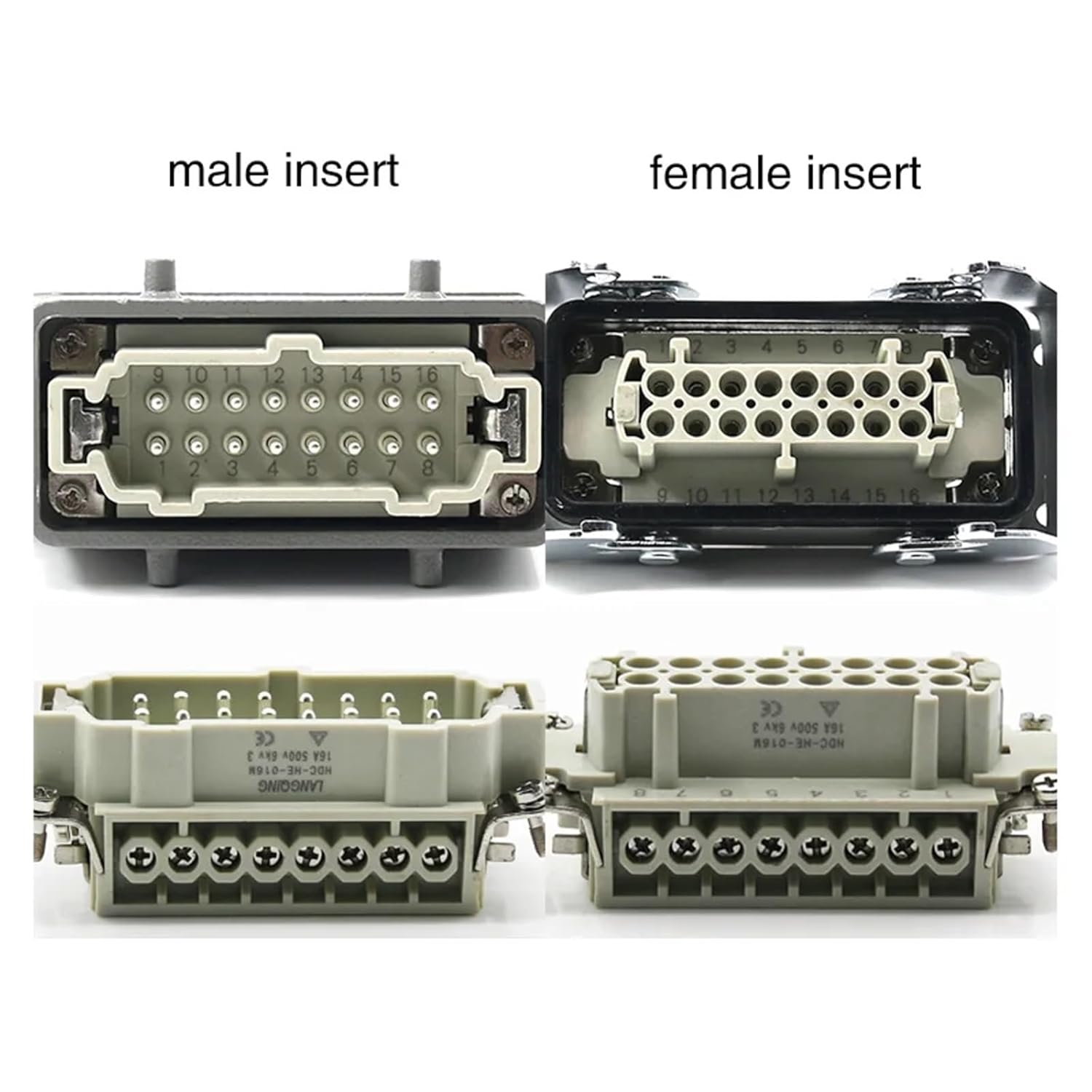 Rectangular Heavy Duty Connector HDC-H1- HE - 016 16 Pins 16A 500V Screw feet of on Side(Side line)