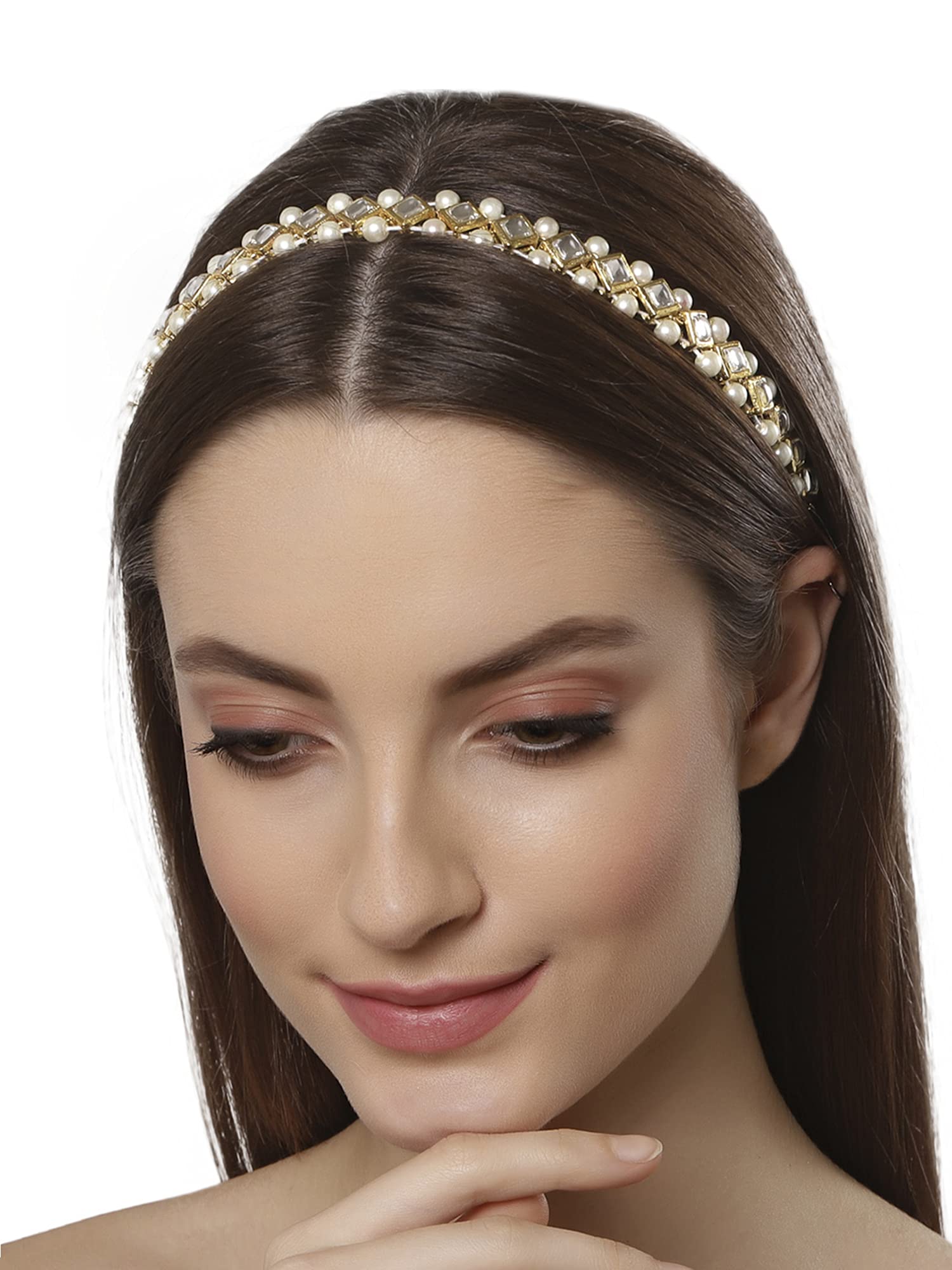 Karatcart Diamond Shape Kundan and Pearl Studded Metal Hairband for Women, Pack of 1 - Gold (B09H7M5FZP) Amazon Price History, Amazon Price Tracker