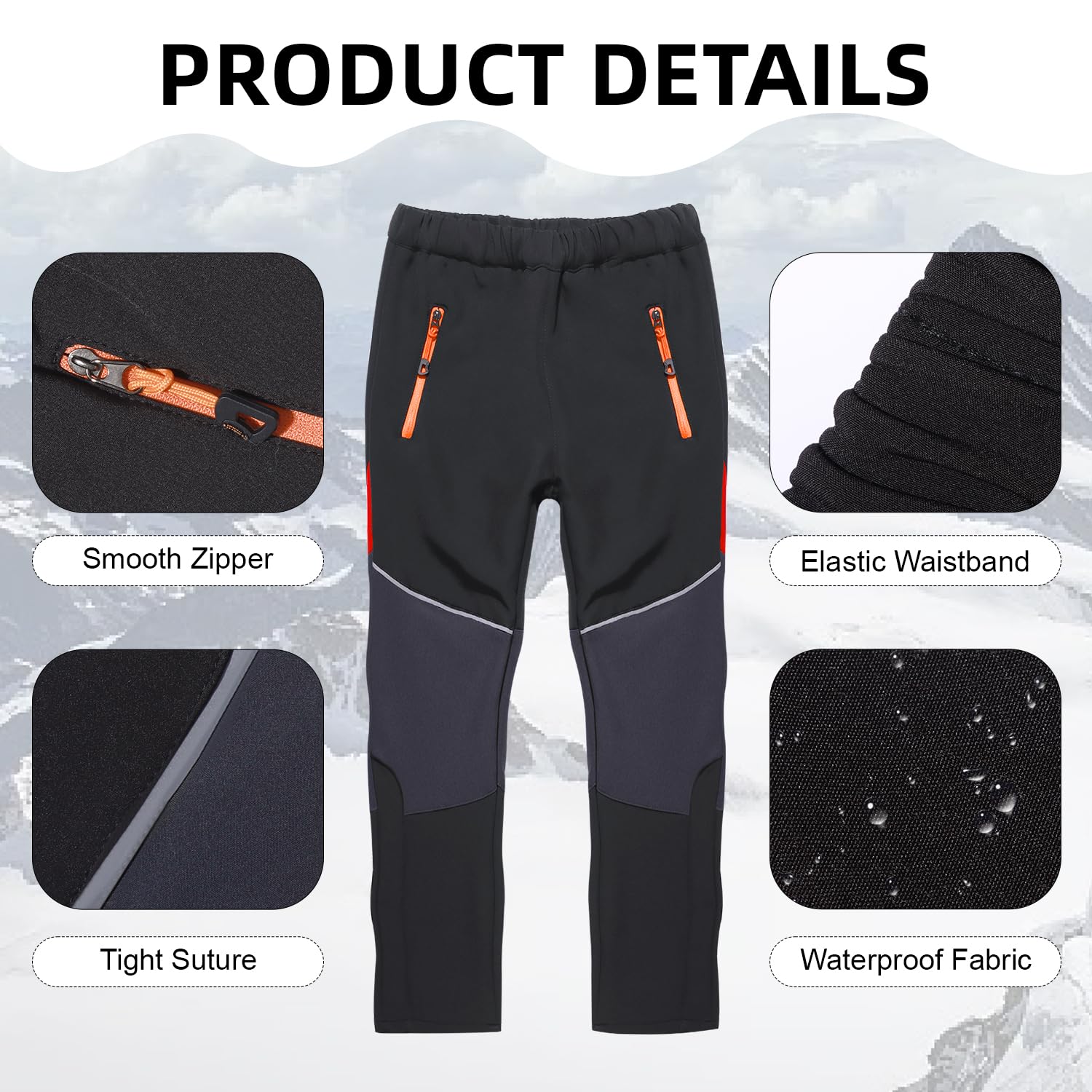 SUKUTU Pantaloni Softshell da Bambino Pantaloni Invernali da Sci Foderati Antivento Ragazzi e Ragazze Pantaloni da Trekking sulla Neve