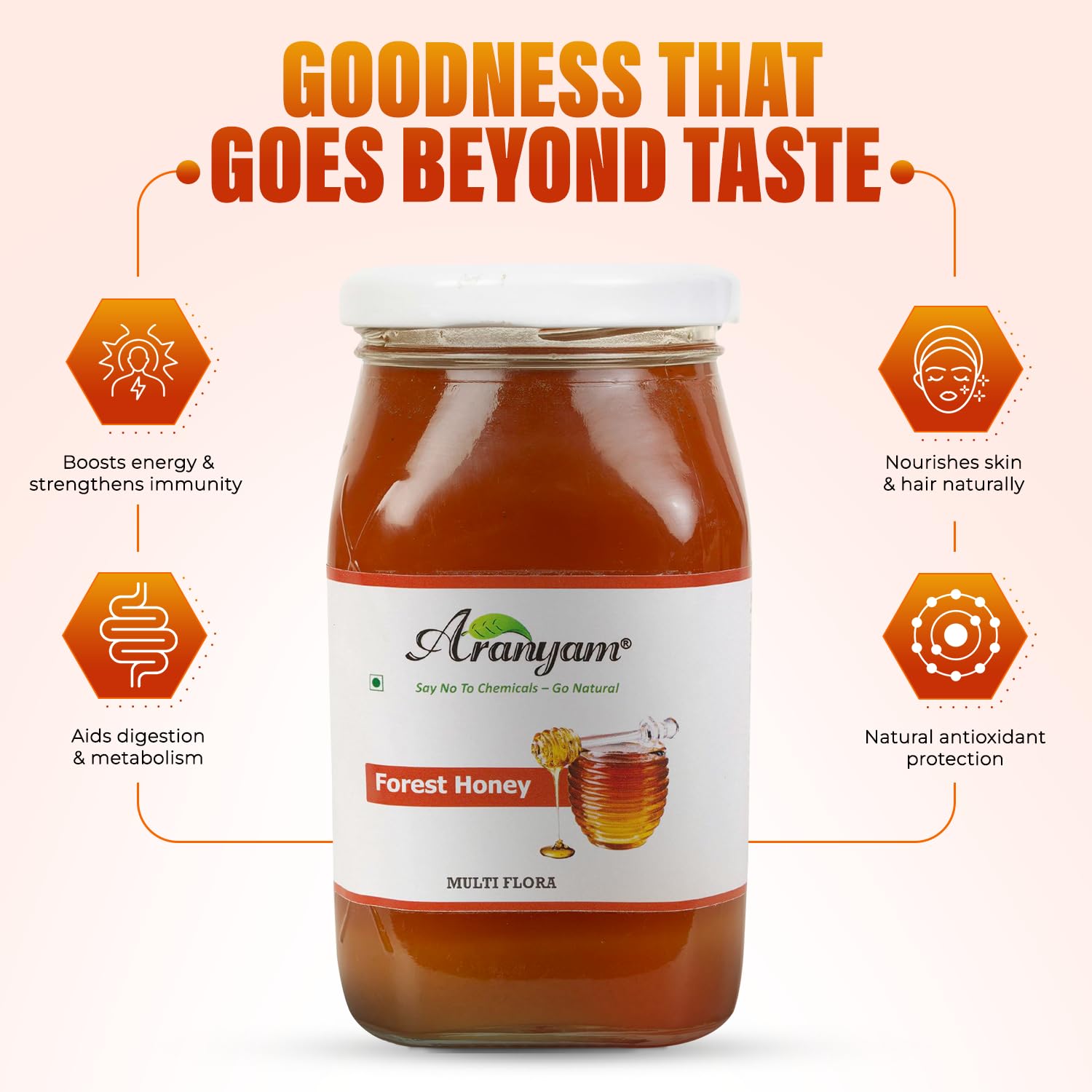 Aranyam Mawsynram Forest Honey - 500g | Pure, Natural & Unprocessed Honey | Unheated, Lab-Tested Honey in Glass Bottle | Rich in Natural Enzymes & Antioxidants | Raw Multiflora Wild Honey 2