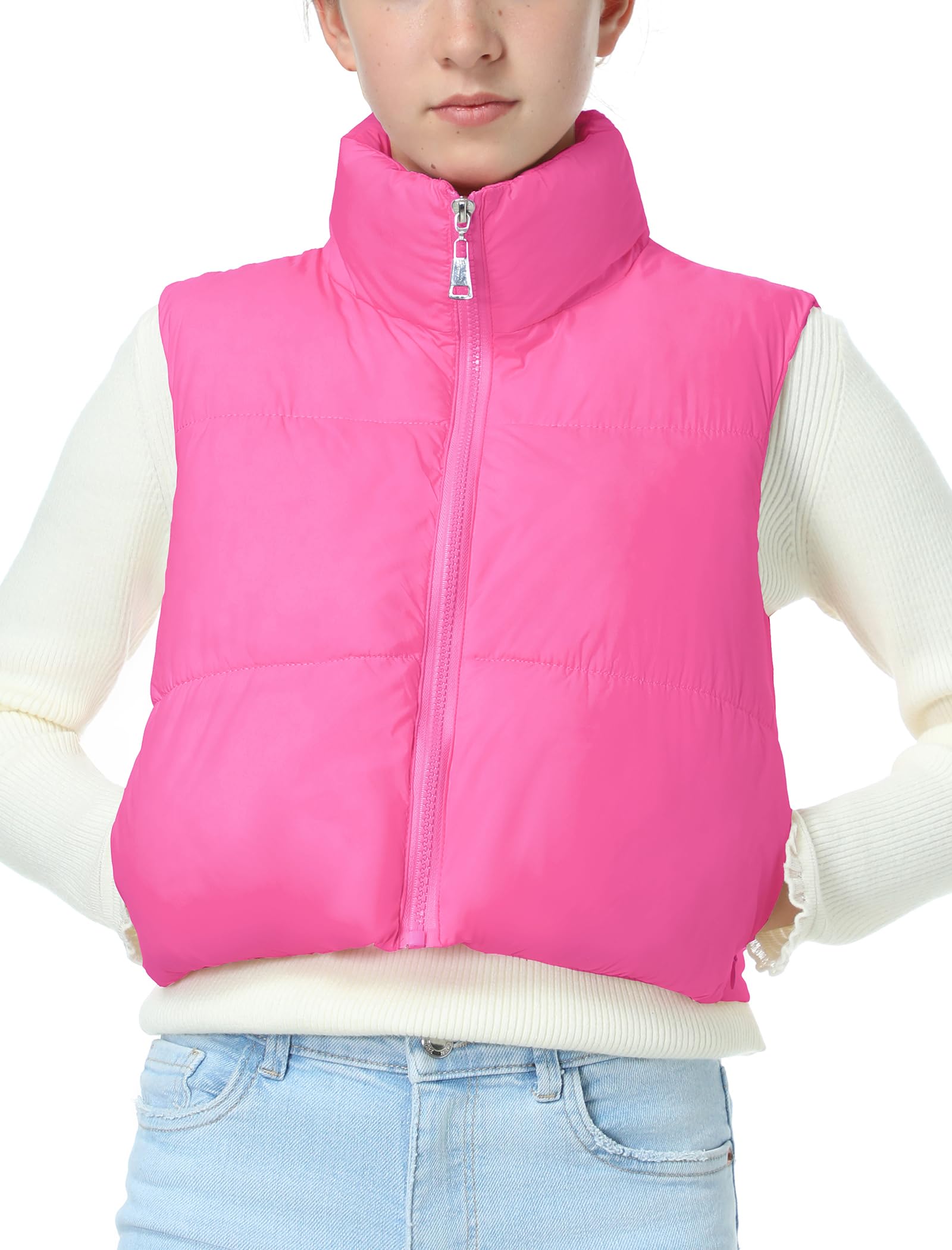 EXARUS Girls Puffer Vest Cropped Puffy Teen Water Resistant 6-14Y