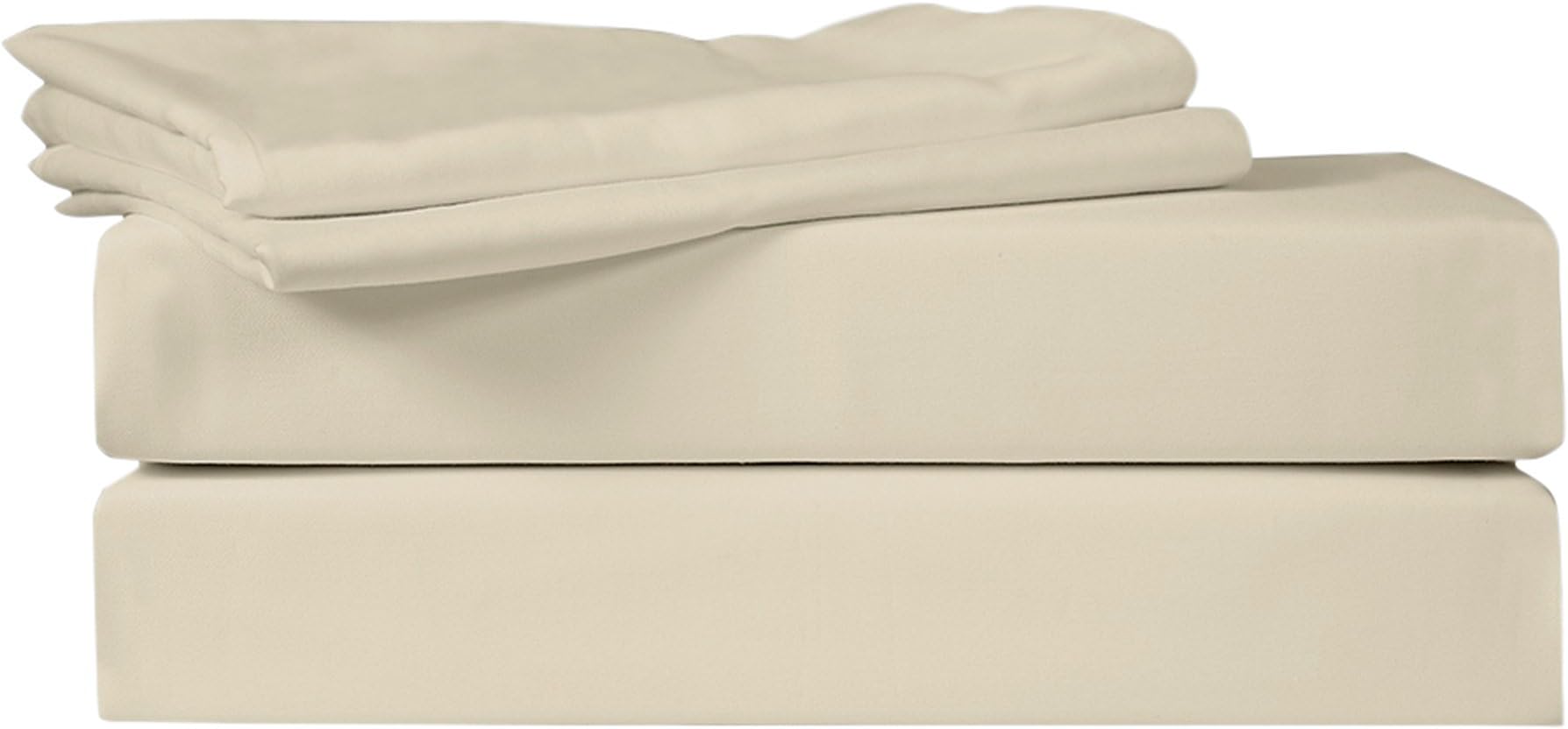 Just Linen 400 Thread Count 100% Egyptian Quality Cotton Sateen Solid, Ivory Color, King Size Bedding Sheet Set with Deep Pocketed Fitted Sheets