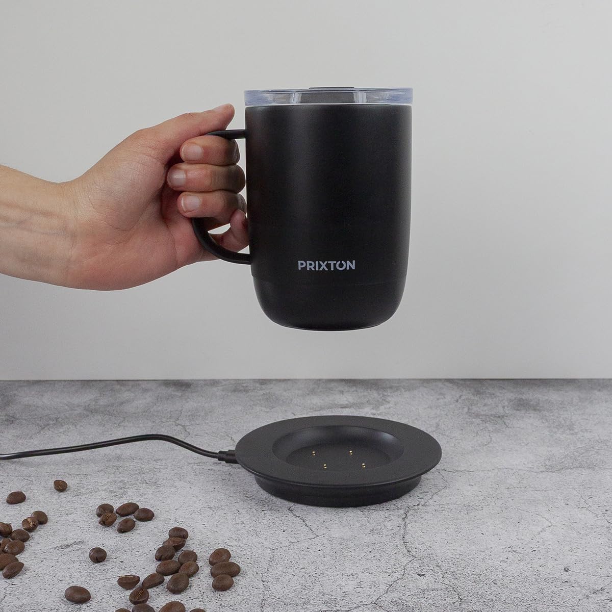 PRIXTON Taza inteligente Smart Mug Tempo con Control de Temperatura, Taza de 300 ml de Acero Inoxidable, Pantalla LED, Sumergible IPX6, Auto-apagado de Seguridad, Autonomía de 1,5 h