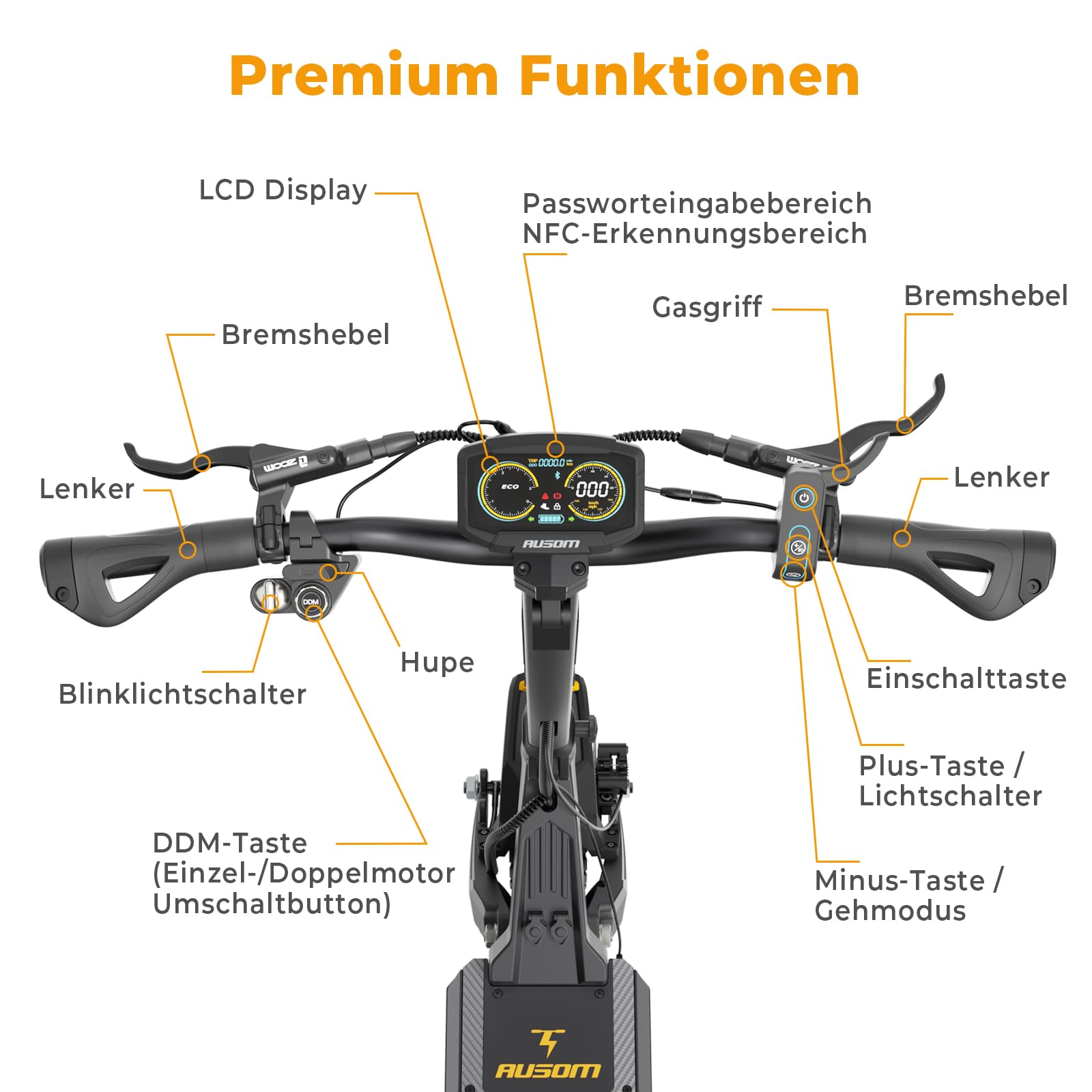 Ausom DT2 Pro E-Scooter 10'' Offroad Elektroroller mit 2200 Dual Motor, 52V 23.4Ah, 115km Reichweite, Hydraulische Doppelscheibenbremse, NFC-Diebstahlschutz – für Abenteuer & Urbanes Commuting