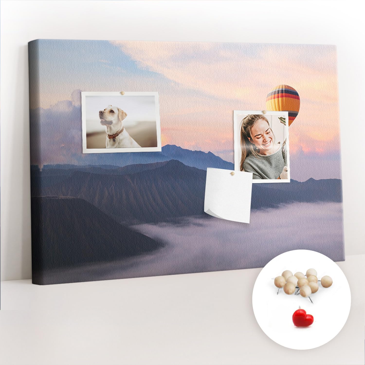 Pinnwand Korkmaterial Set inkl. Stecknadeln | Funktionale Infotafel für Büro, Schule, Küche | Organisation von Aufgaben, Notizen, Terminen, Fotos, Projekten 60x40 - holz - Wunderschöne Landschaft
