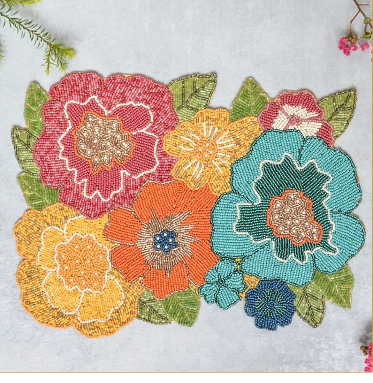 Made for you Beads Decorative Handmade Beaded Rectangle Placemat/Runnerperfect For Table Dia 12X16 Inchs/Multi Colour Multi Flower, 1 Count (B094ZC53H7) Amazon Price History, Amazon Price Tracker
