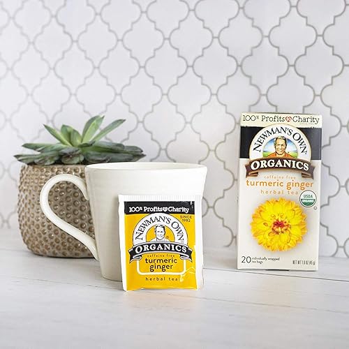 Miniatura 4 de Newman's Own Organic Cúrcuma Ginger - Té de hierbas sin cafeína que puede ayudar a la digestión y aumentar la inmunidad del té de cúrcuma con 20