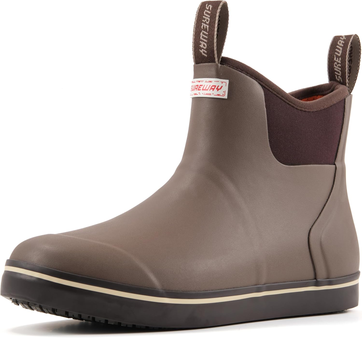 SUREWAY Men's Ankle Fishing Deck Boots for Men-Waterproof,Professional Non-Slip Soles for Wet Slippery Surface,Neoprene Rubber Rain Boot/Shoes for Hunting Boating Gardening