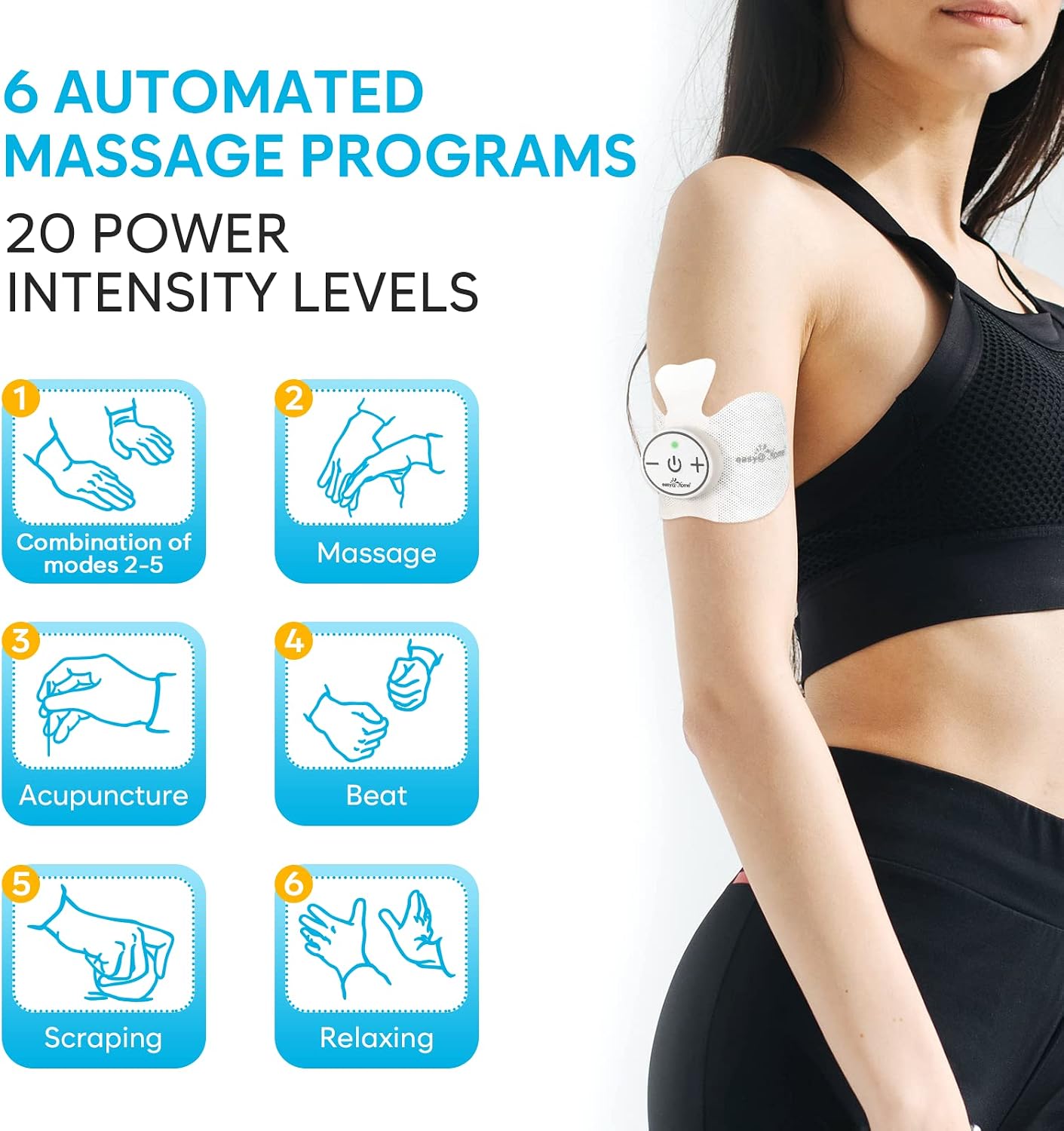 Easy@Home Rechargeable Compact Wireless TENS Unit - 510K Cleared, FSA Eligible Electric EMS Muscle Stimulator Pain Relief Therapy, Portable Pain Management Device EHE015