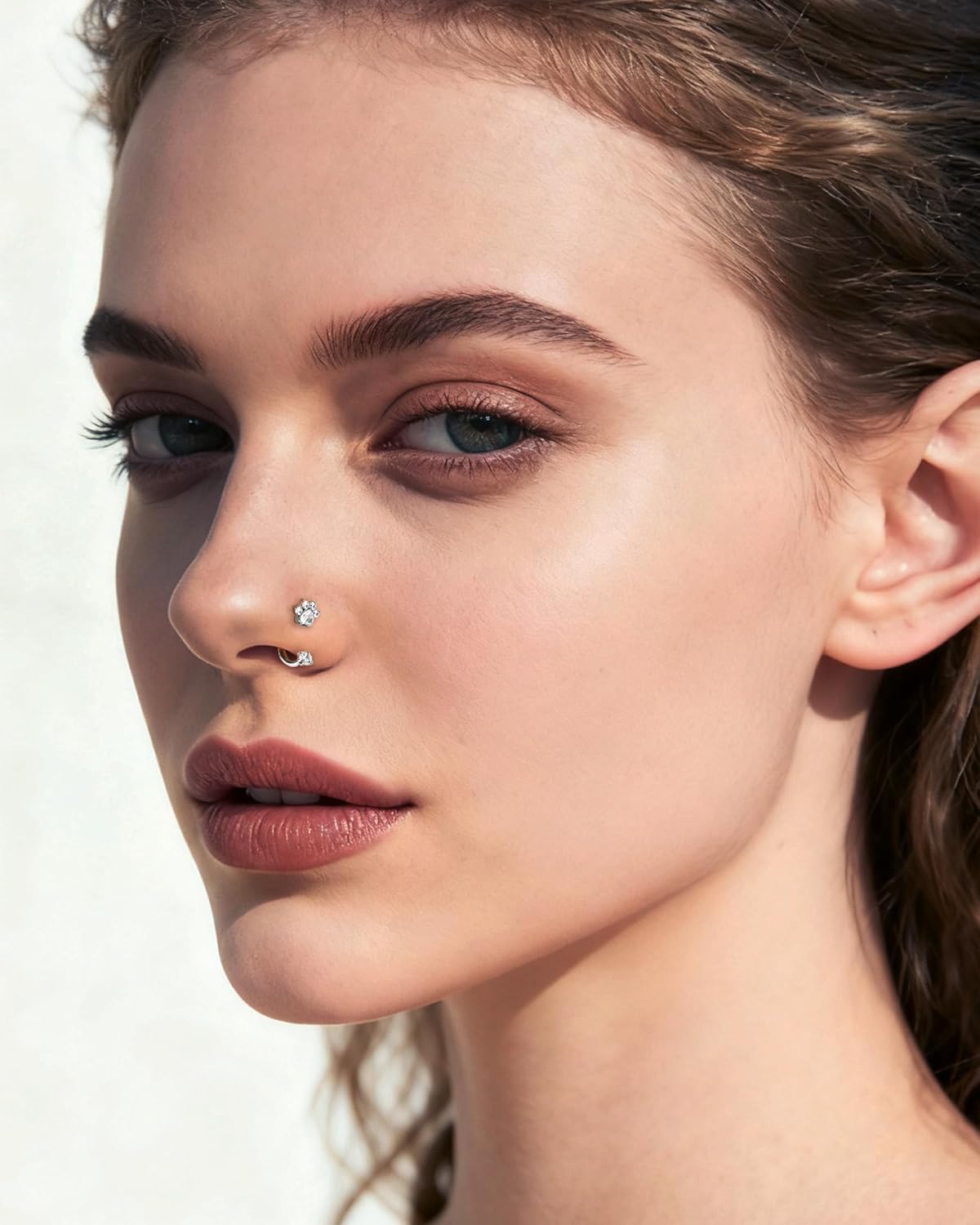 Jewseen 20G Horseshoe Nose Ring 7MM Threadless Nose Piercing Jewelry Push Pin 316L Surgical Steel Nose Ring for Women Double Cubic Zirconia Septum Lip Daith Conch Piercing Jewelry Hypoallergenic - Image 3