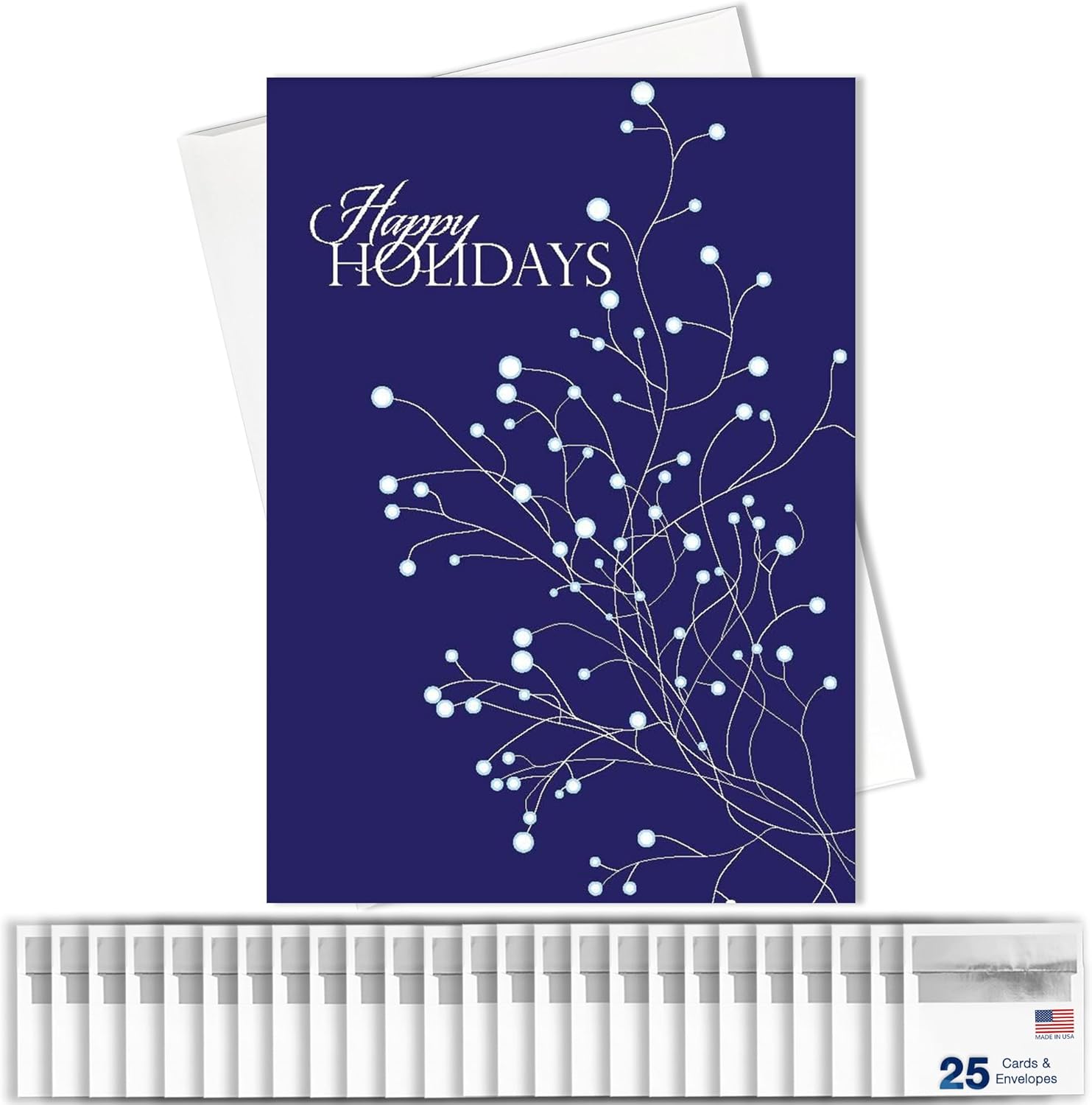 Happy Holidays Cards for Business & Family (Snowy Branches) Bulk Greeting Card Set Pack of 25 Christmas Cards with Envelopes (5x7 inch - A7) Great for Office, Work, Employees & Clients H1101