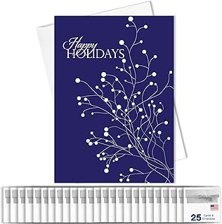 Happy Holidays Cards for Business & Family (Snowy Branches) Bulk Greeting Card Set Pack of 25 Christmas Cards with Envelopes (5x7 inch - A7) Great for Office, Work, Employees & Clients H1101