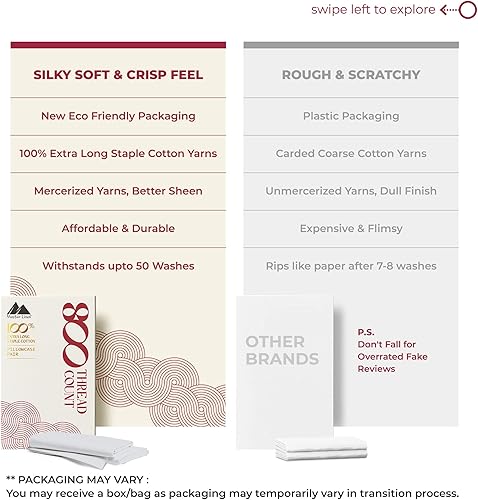 Miniatura 2 de MAYFAIR LINEN Juego de 2 fundas de almohada 100 % de algodón egipcio, fundas de almohada de 800 hilos tamaño Queen  estándar, suaves y transpirables