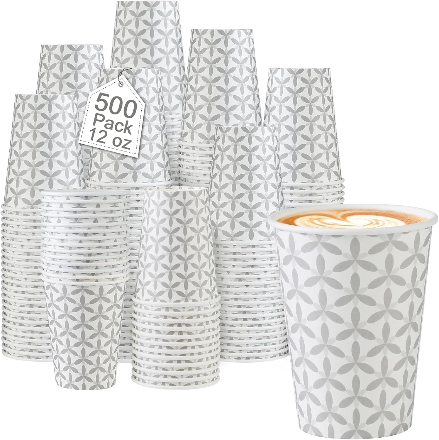 Lamosi 500 Pack 12 oz Coffee Cups, Paper Coffee Cups 12 oz, Disposable Coffee Cup, Leakproof Hot Drink Cups for Cafe, Office, Party