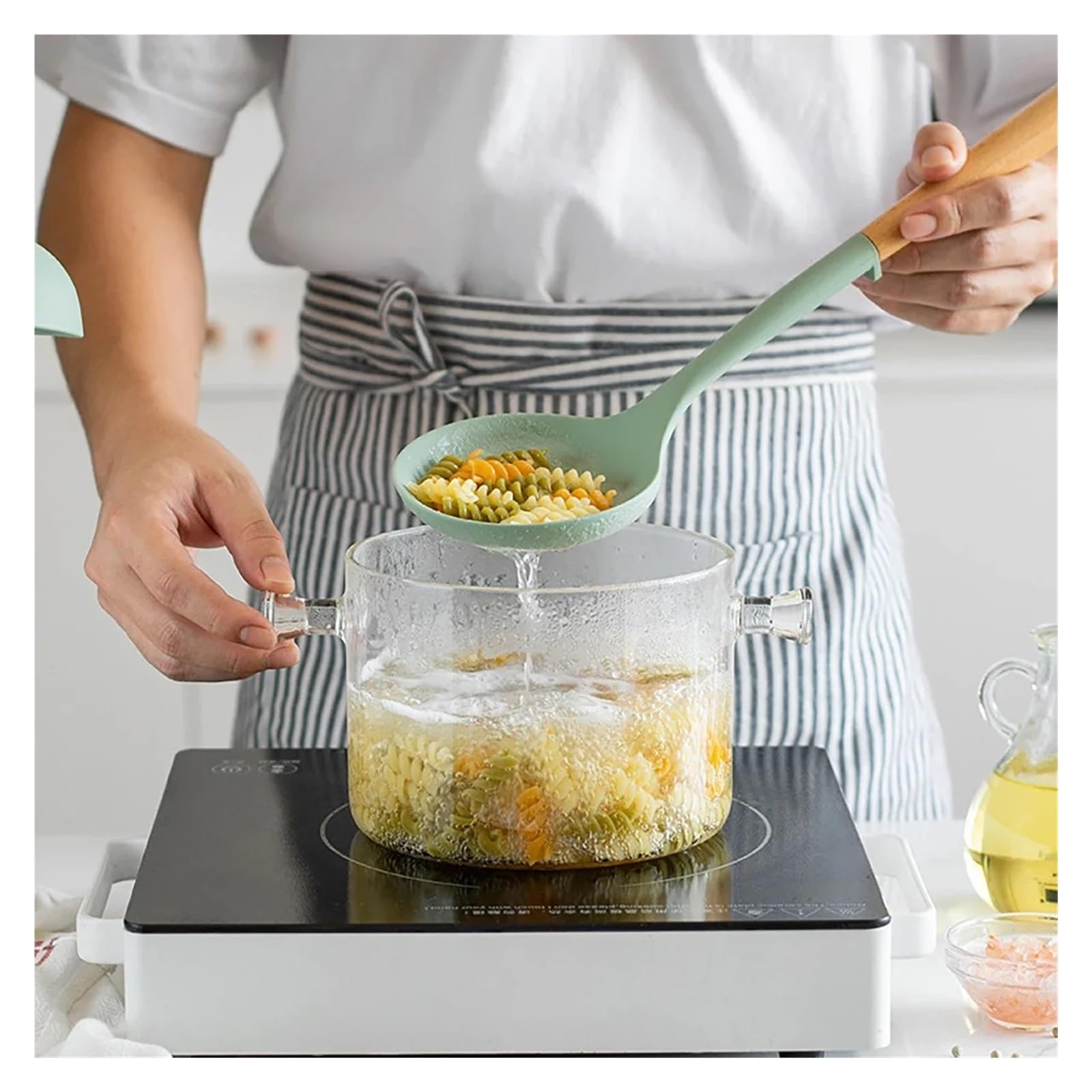 Espátula de silicona, sartén antiadherente, mango madera, cuchara cocina resistente al calor for verduras, herramienta(Grey 6 sets)