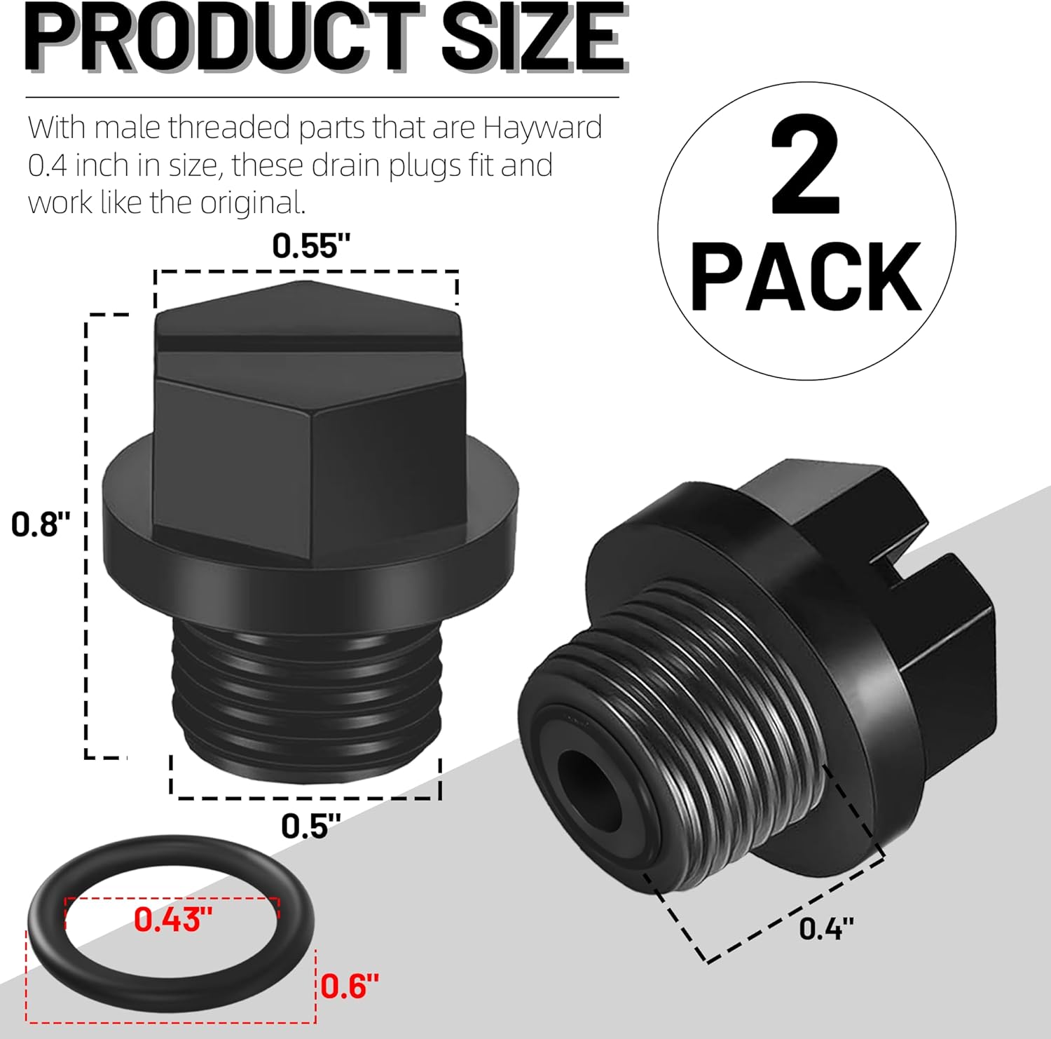 18" Universal Pool Ladder Steps Replacement and Drain Plugs with O-Ring