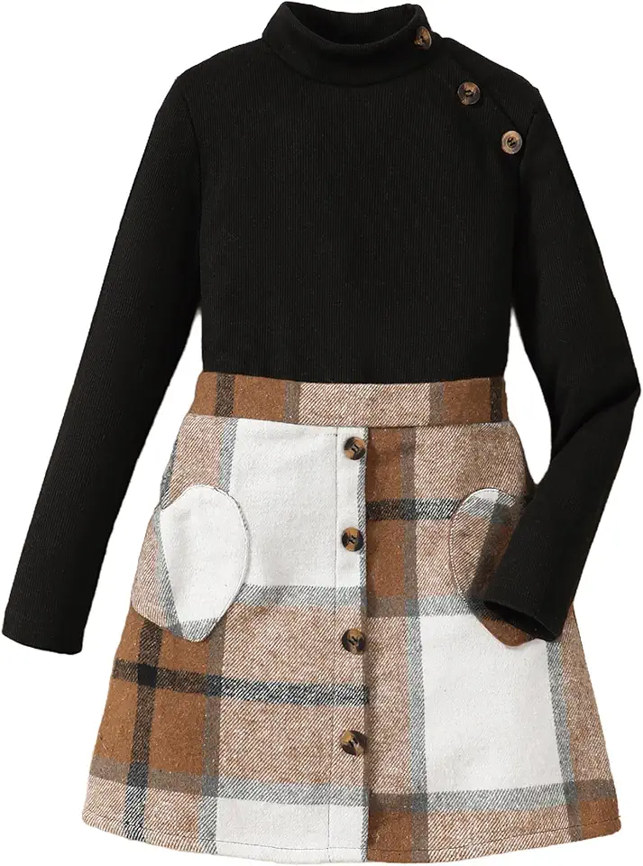 YOURUIKEY Cute Clothes for Girls Fall Winter Kids 2 Piece Outfits Sweater Plaid Skirt Tween Girls Clothing Dresses Set 8-12