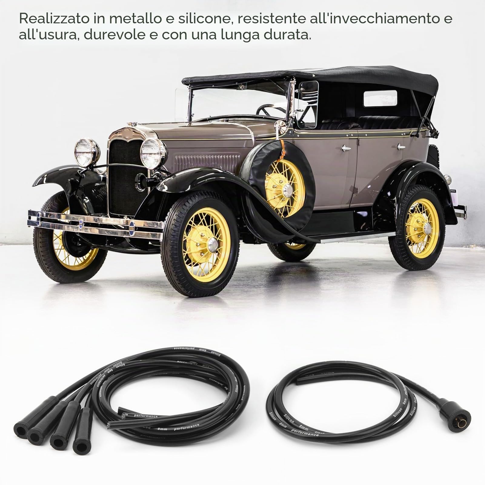 Cavo di Accensione, Cavo per Candela 8 Mm, Lunghezza 1 M, Set di Cavi per Candele di Accensione Stabile Ad Alta Efficienza per Auto D'epoca a 4 Cilindri (Nero)