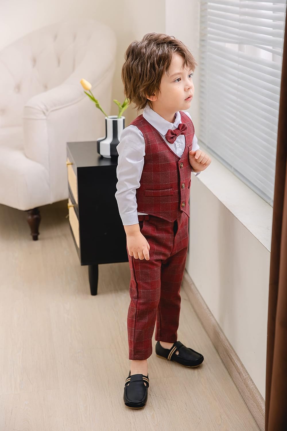 Baby Boys Gentleman Formal Suit Set with Vest, Pant, Shirt, and Bow Tie, Weding 4Pcs Outfit - Image 4