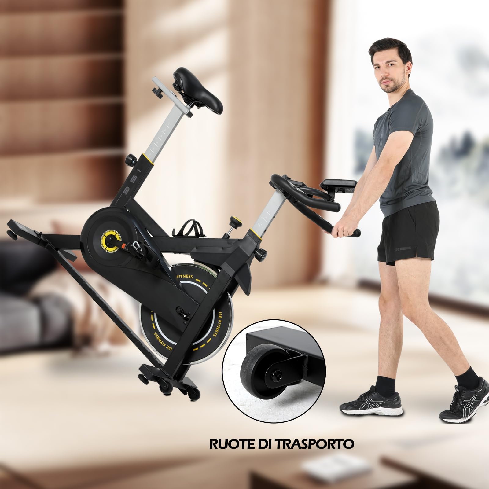 ISE Cyclette da Casa con Resistenza Regolabile, Cyclette per Casa Professionale con Schermo LCD Supporto per Smartphone Exercise Bike per Palestra a Casa