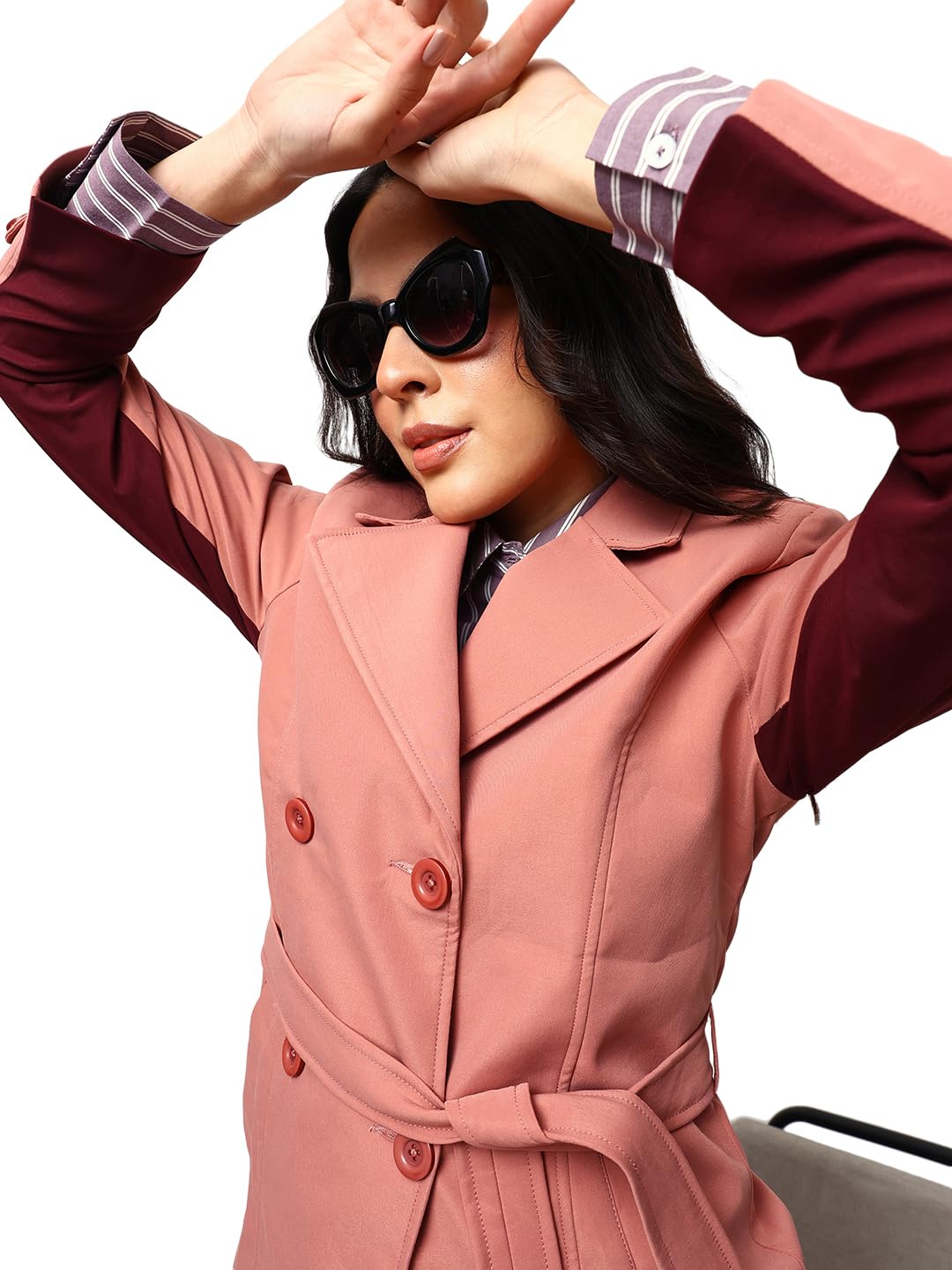 Solid Full Sleeves Lapel Collar Trench Coat-image-20