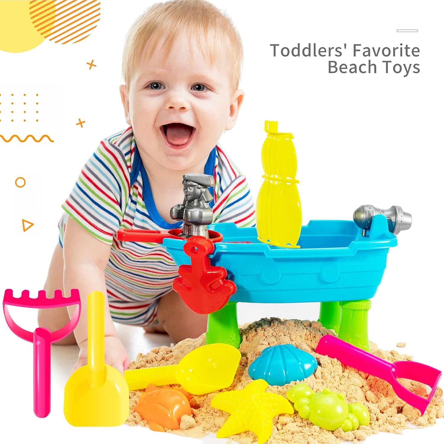 KKEATOY 18Pcs Beach Toys for Kids, Baby Play Water & Sand Table for Toddlers 1 2 3 + Years Old Outside/Outdoor Activity Sand Castle Building Kit for Boys Girls,Children Birthday : Toys & Games
