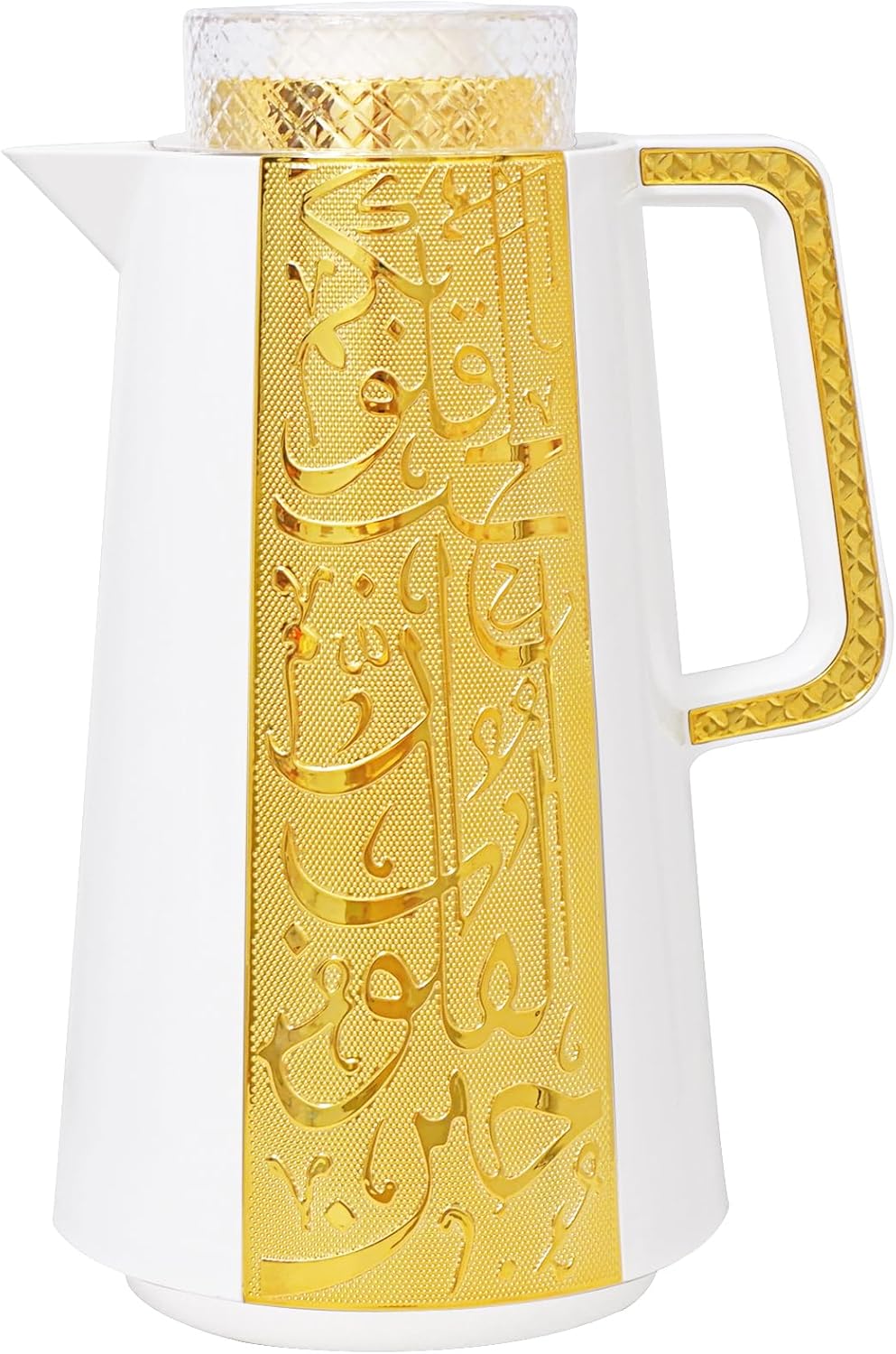 Arabic Style Insulated Coffee Carafe,33 oz,Vacuum Thermal Pot Double Wall Insulation with Lid Teapot,Keeping Hot/Cold,Tea, Water, and Coffee Dispenser,Housewarming Ornaments (White and Gold)
