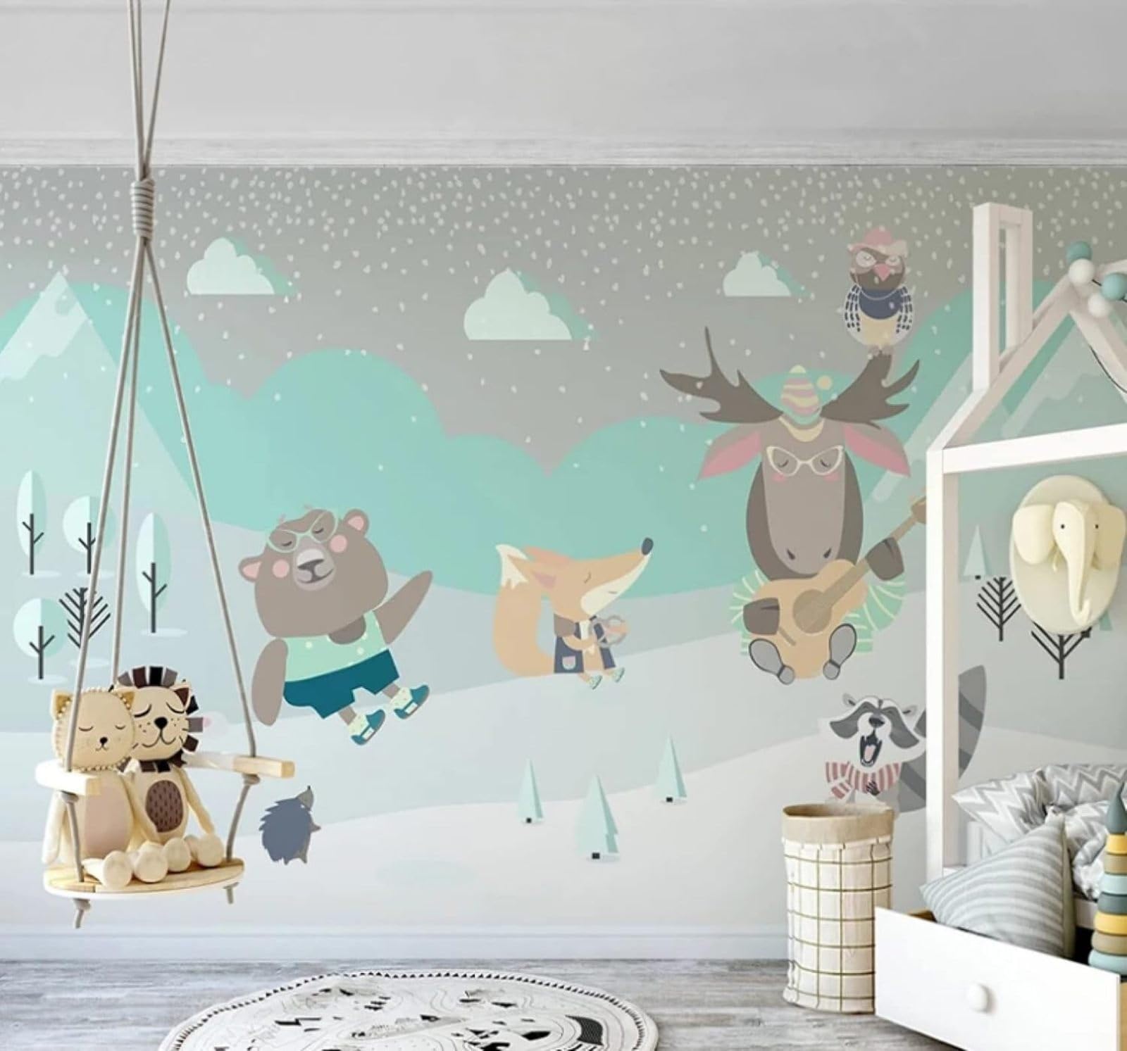 Wallpaper-3D-Xlm 350Cm×256Cm(B×H) Cute Cartoon Goat Mountain Peak Clouds 3D Wallpaper Easy Install Feature Office Living Room Sofa Bedroom Tv Background Wall Decoration-350Cm×256Cm