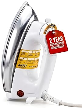 Army Pro 750W 2.5KG Heavy Weight Dry Iron With 2 Years Replacement Warranty | Japanese Quick Heat Technology with Advance Steel Plate Iron Press | Shock Proof Iron Box for Clothes | Made In India