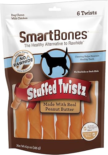 SmartBones Twistz relleno con mantequilla de cacahuete 6 unidades, masticables sin piel cruda para perros, sin conservantes artificiales ni sabores