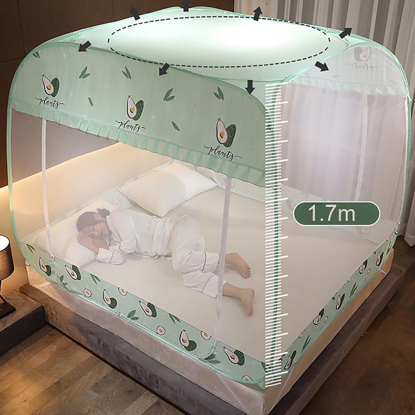 Tenda con zanzariera Pop-up, baldacchino per Letto Pieghevole, Doppia Porta con Fondo del Letto, punture di zanzara da Viaggio per Campeggio all'aperto, Verde, 2.0m*2.2m