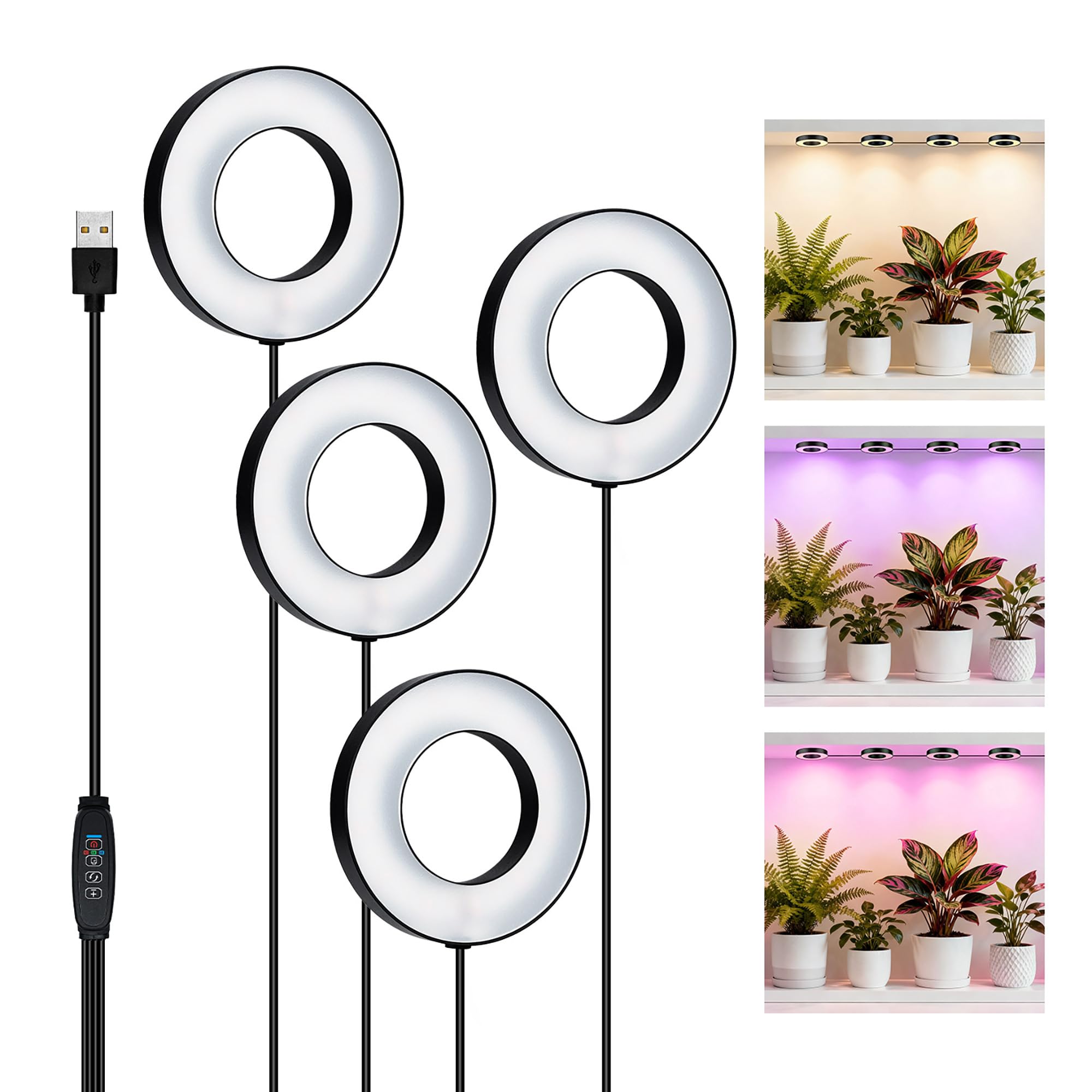 Mcbazel 4Pcs LED Grow Light for Indoor Plants, Full Spectrum Plant Light with Auto Timer (3/9/12H) & 10 Dimmable Levels, 3 Modes, Stick-on Growing Lamp for Shelves, Cabinets, Succulents, Seed Starting