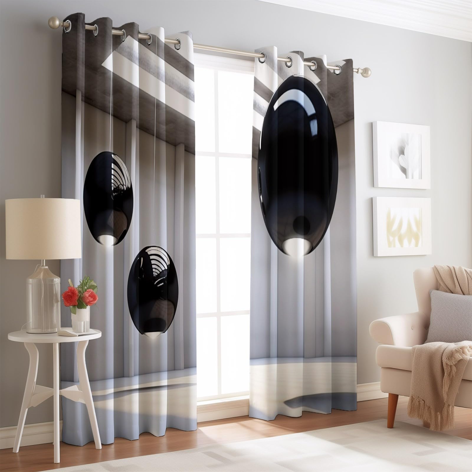 Generisch Blickdichte Vorhänge, Modern Architektur Kugel Muster Hitzeschutz Sonnenschutz Vorhang mit Ösen, Hellgrau Vorhang Dekoration für Schlafzimmer Wohnzimmer, H 260 x B 140 cm (2er Pack)
