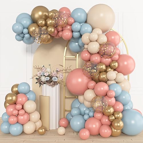 Miniatura 16 de Amandir Kit de arco de guirnalda de globos de oro rosa, 153 piezas, diferentes tamaños de 18, 12, 10, 5 pulgadas, globos metálicos de confeti de