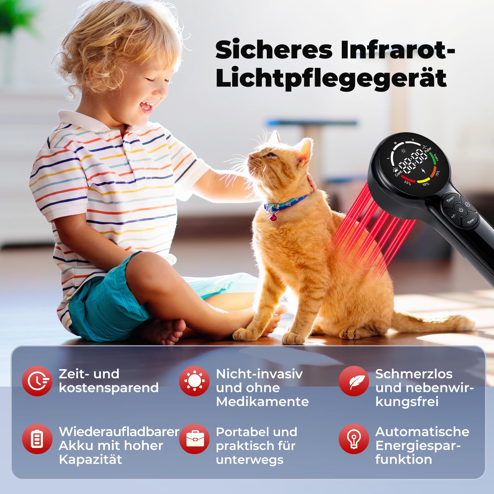 5200-mAh-Akku Therapie Lasergerät für Hunde Haustiere Kaltlaser therapiegerät 8x808nm 16x650nm mit Magnetabdeckung Kaltes Rotlicht Wiederaufladbar Katze Tier Pferd Gelenk und Muskelschmerzlinderung