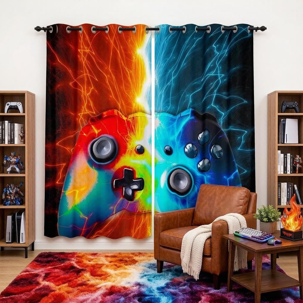 Cortinas con aislamiento termico de videojuegos para reducir ruido en cuarto infantil