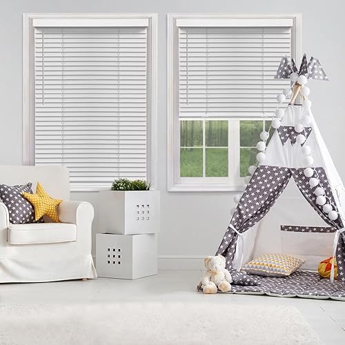 Elegante persiana de madera sintética blanca inalámbrica de 2 pulgadas para ventana de 68 78 x 64 pulgadas (tamaño real 68 38 x 64 pulgadas)