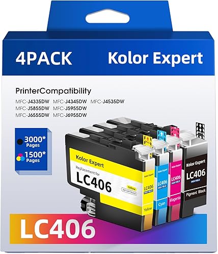 Miniatura 1 de LC406 - Cartuchos de tinta para impresora Brother compatibles con Brother LC406 LC406XL para Brother MFC-J4335DW MFC-J4345DW MFC-J4535DW MFC-J5855DW