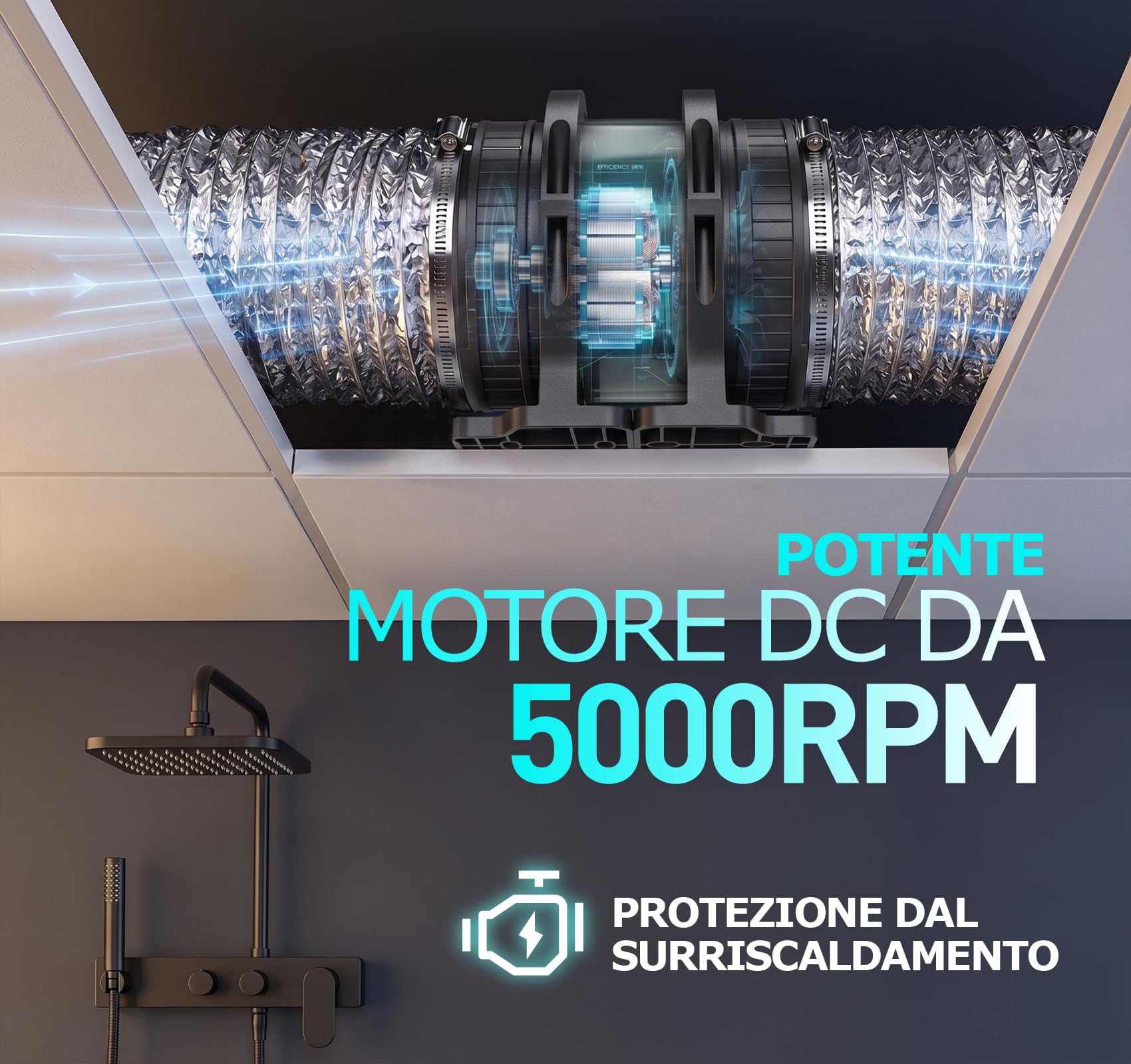 Estrattore Aria Sensore Umidità Temperatura Timer Telecomando, Silenzioso, Protezione Surriscaldamento, Bagno Cucina Condotto(con supporto)