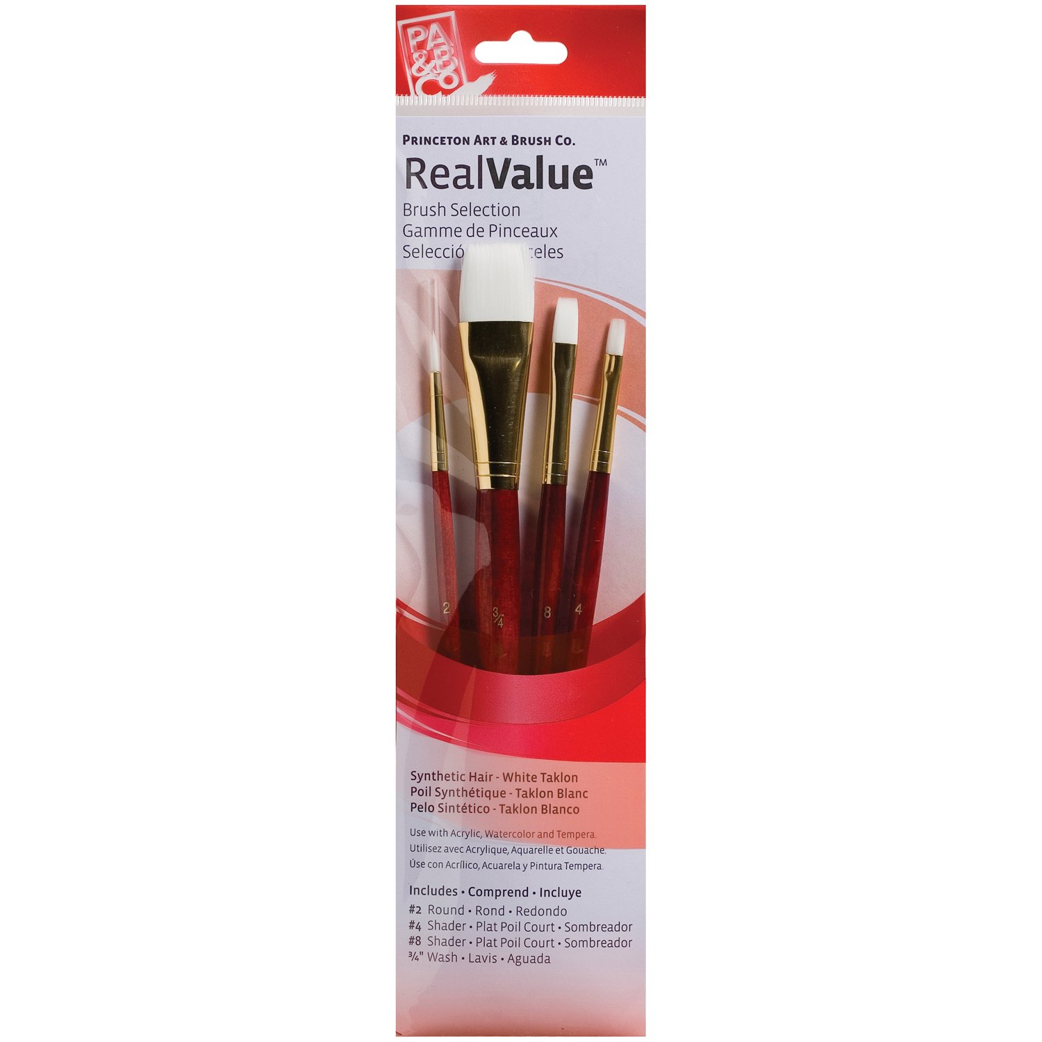 RealValue Synthetic-White Taklon Short Handle Brush Set (Set of 4)