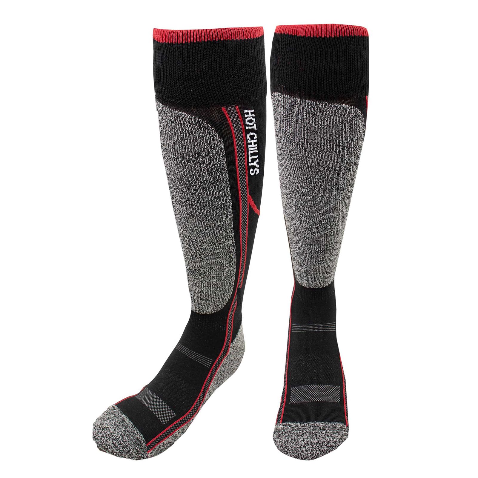 Hot Chillys Youth Elite Heat Mid Volume Socks | Lightweight Thermal Socks for Winter Sports, Hiking, and Outdoor Activities, Black/Red, Size: M