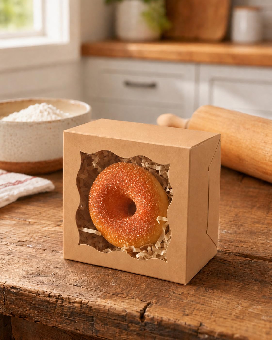 Gcardist 200 cajas de panadería marrones con ventana de 10,16 x 10,16 x 6,35 cm, cajas de macaron, pequeñas cajas de donuts y pasteles para fiestas, minilatas de galletas (4" x 4" x 2,5")