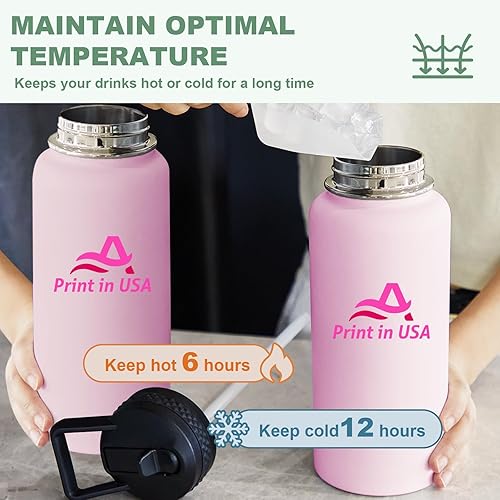Miniatura 4 de Botella de agua personalizada con impresión personalizada en Estados Unidos, taza de café de doble pared de acero inoxidable de 32 onzas con tapa y