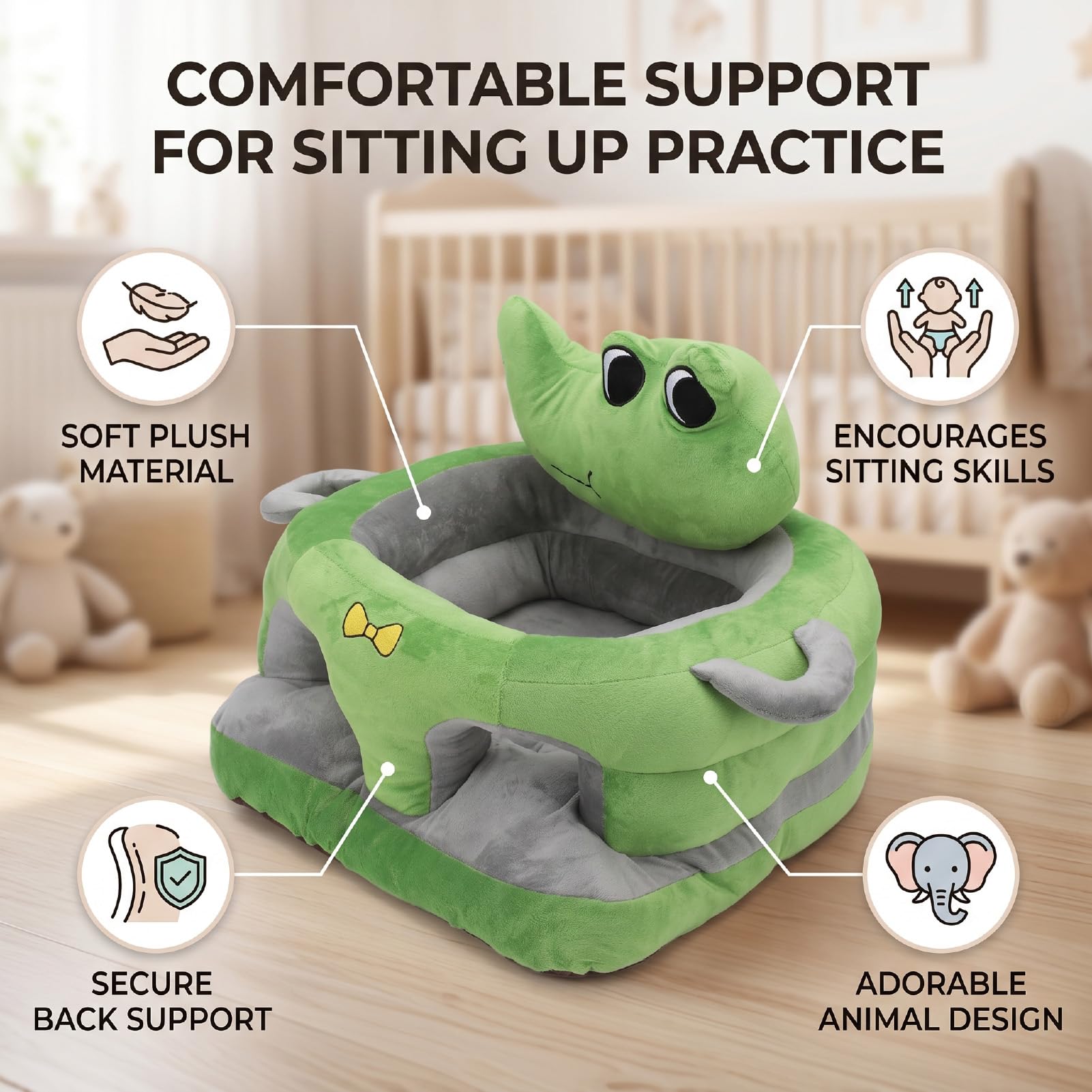 Sxhlseller Seggiolino per Bambini in Peluche con Supporto per la Schiena per Sedersi, Simpatico Cartone Animato Animale Seggiolone da Terra per Neonati, Morbido Divanetto per Sicurezza e Comfort,