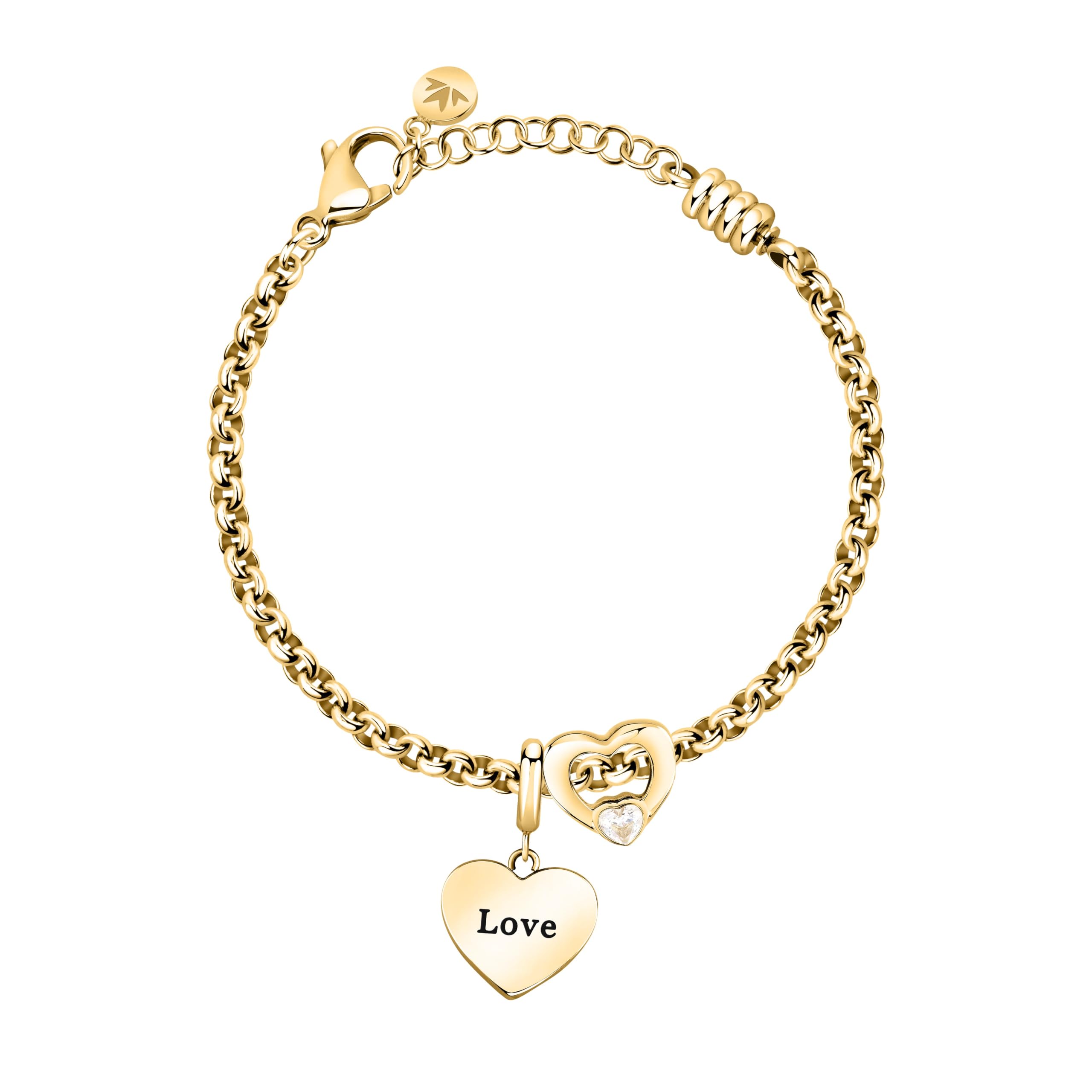 Morellato Drops Bracciale da Donna Pendente | Acciaio, color Dorato, Cristalli, Misura 16 + 3 cm, Cuore, SCZ1461