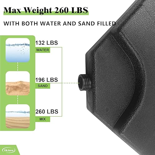 Miniatura 4 de T&Jero Base de plástico resistente de 4 piezas para patio al aire libre, sombrilla voladiza, 240 libras con relleno de agua y arena, color negro